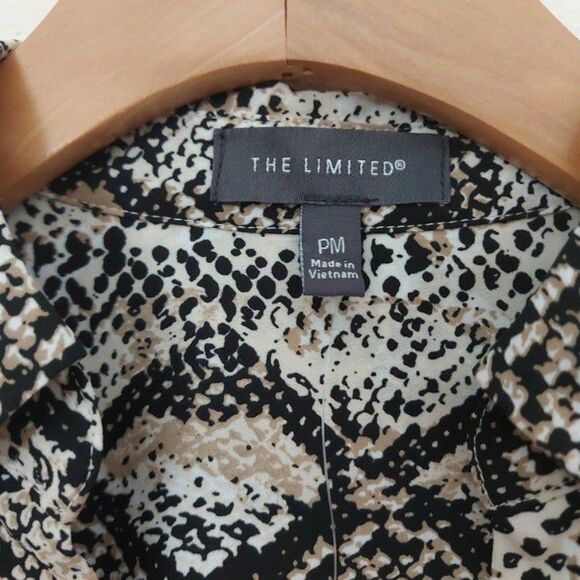 The Limited Blouse Womens Petite Medium Beige Roll Tab Sleeve Snake Print V-Neck - Picture 11 of 12